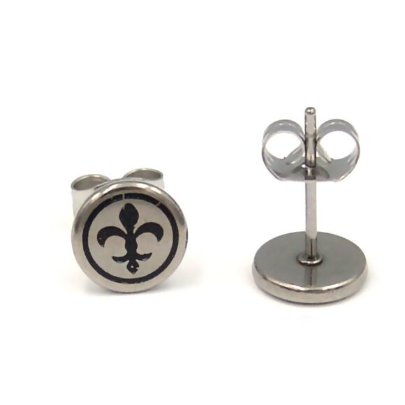 Fleur de Lis Earrings Stainless Surgical Steel Hypoallergenic Sensitive Ears - Picture 3 of 4